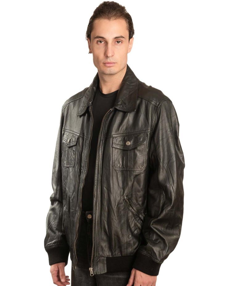  Γνήσιο Ανδρικό Δερμάτινο Μπουφάν - A37