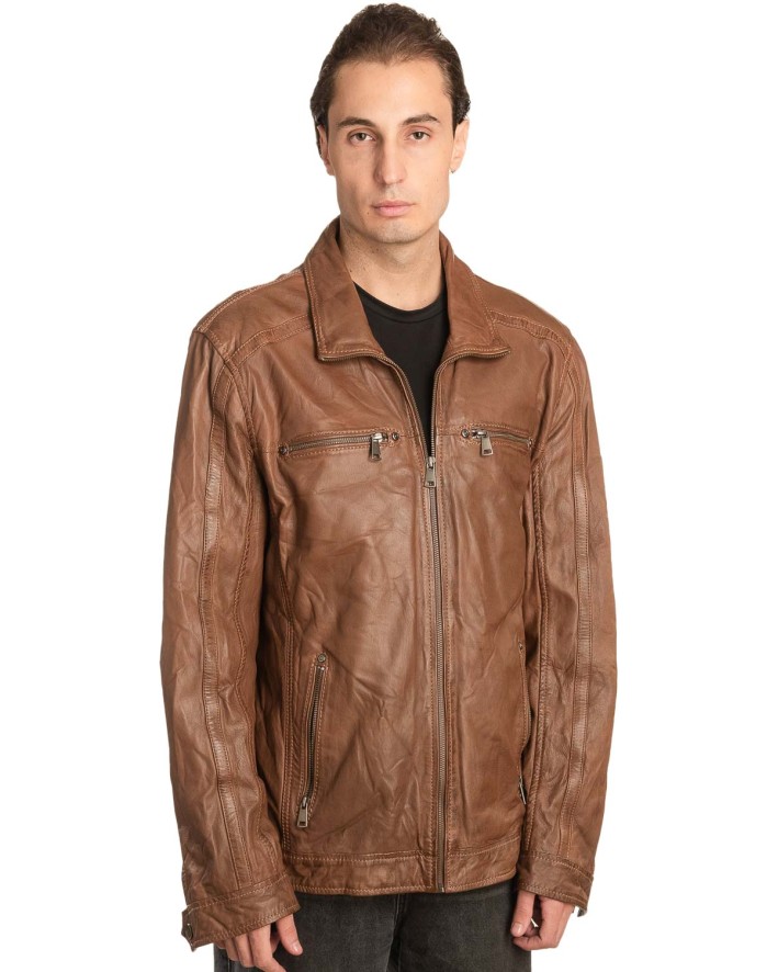  Γνήσιο Ανδρικό Δερμάτινο Μπουφάν - A48