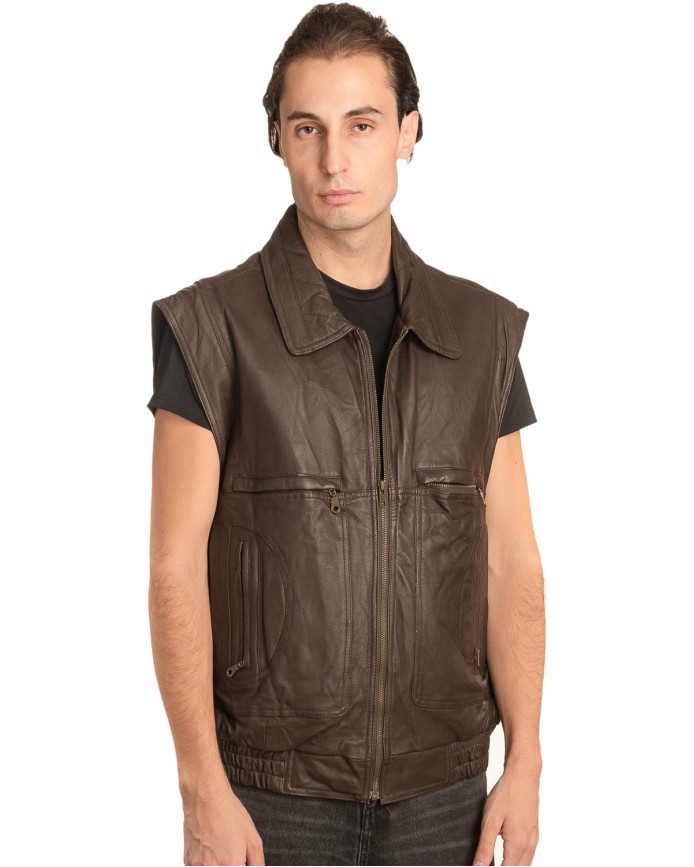 Γνήσιο Ανδρικό Δερμάτινο Γιλέκο - A59