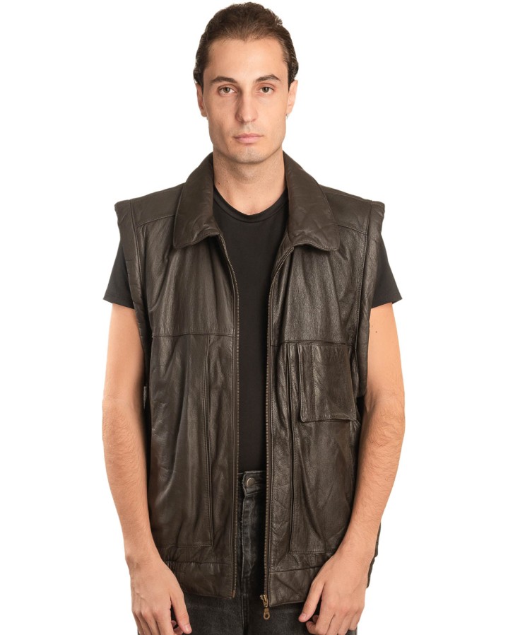 Γνήσιο Ανδρικό Δερμάτινο Γιλέκο - A127
