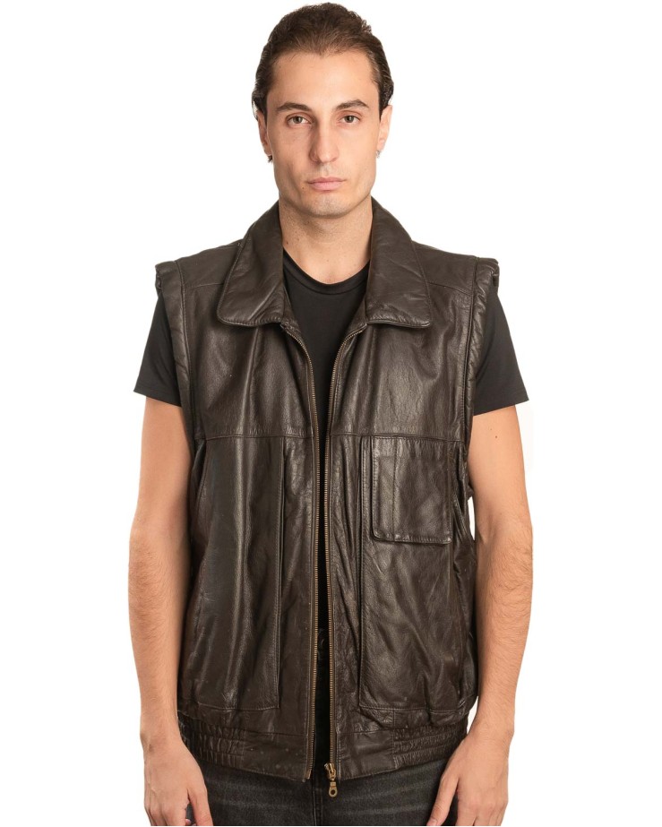 Γνήσιο Ανδρικό Δερμάτινο Γιλέκο - A131