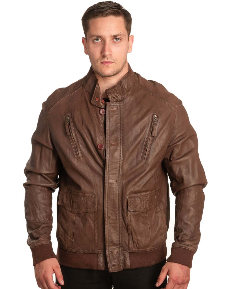  Γνήσιο Ανδρικό Δερμάτινο Μπουφάν - A420