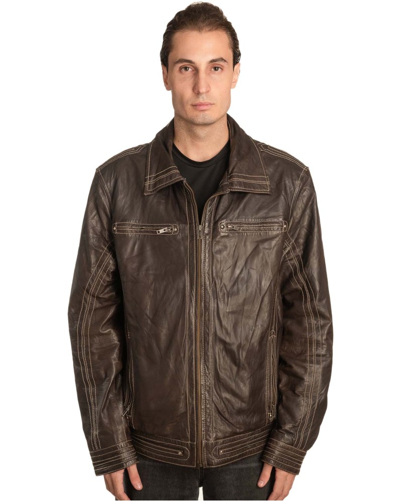  Γνήσιο Ανδρικό Δερμάτινο Μπουφάν - A487