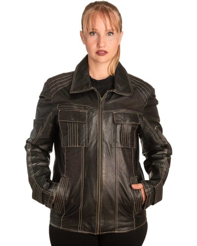 Γνήσιο Γυναικέιο Δερμάτινο Μπουφάν - B309