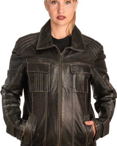 Γνήσιο Γυναικέιο Δερμάτινο Μπουφάν - B309