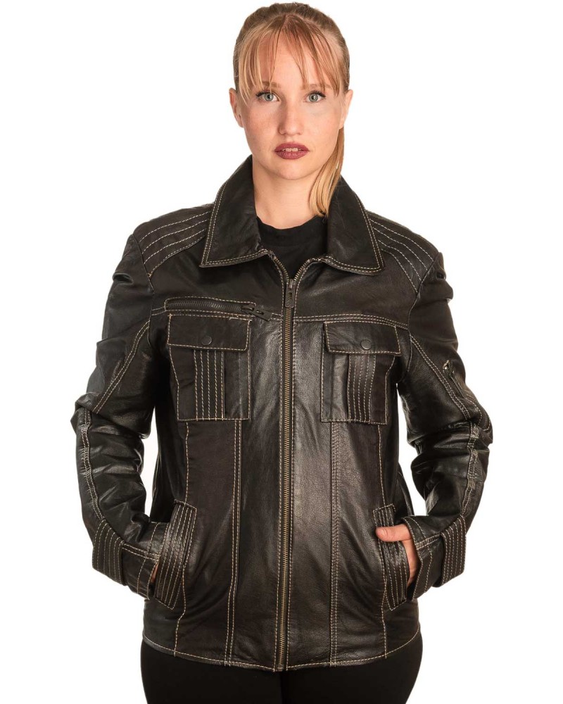 Γνήσιο Γυναικέιο Δερμάτινο Μπουφάν - B309