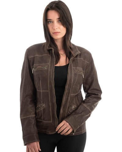 Γνήσιο Γυναικέιο Δερμάτινο Μπουφάν - H18