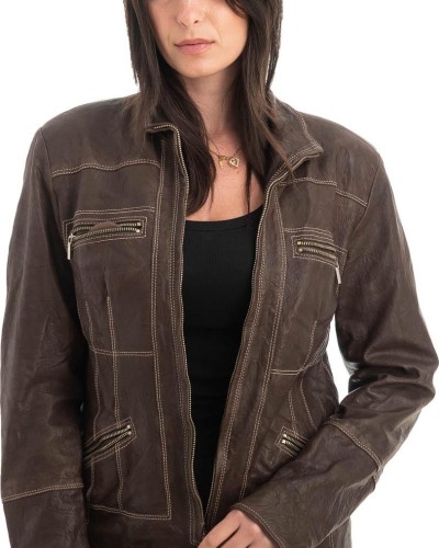 Γνήσιο Γυναικέιο Δερμάτινο Μπουφάν - H18