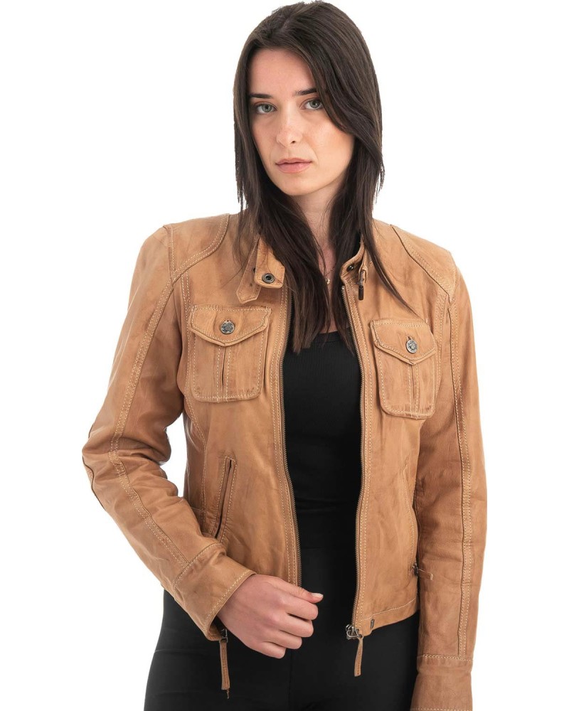 Γνήσιο Γυναικέιο Δερμάτινο Μπουφάν - H35