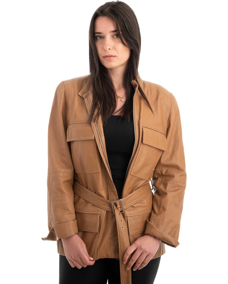 Γνήσιο Γυναικέιο Δερμάτινο Μπουφάν - H37