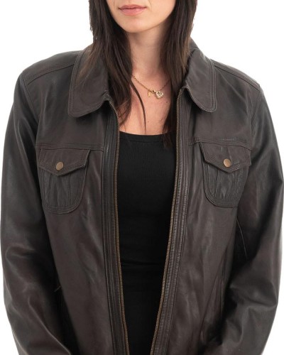 Γνήσιο Γυναικέιο Δερμάτινο Μπουφάν - H54