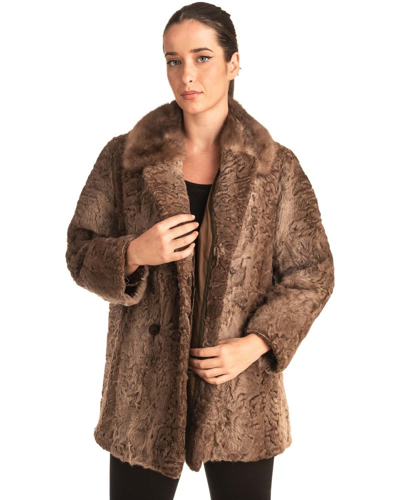 Γνήσια Γυναικεία Φυσική Γούνα Με Βιζόν Γιακά - T13