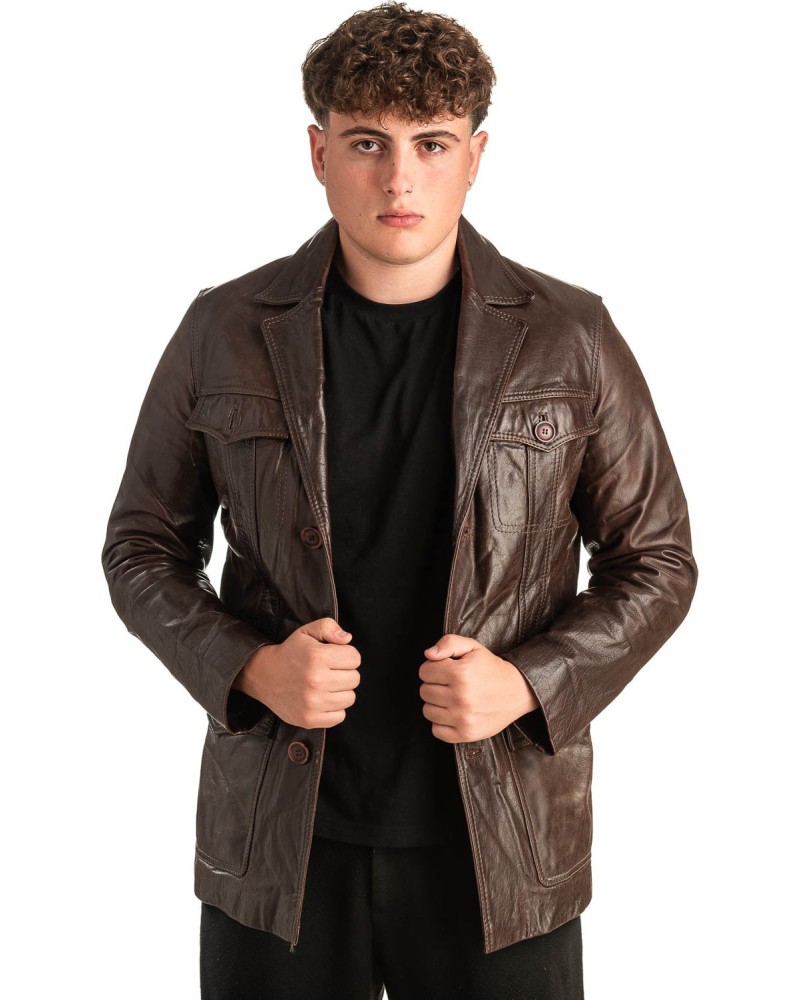 Γνήσιο Ανδρικό Δερμάτινο Μπουφάν - T418