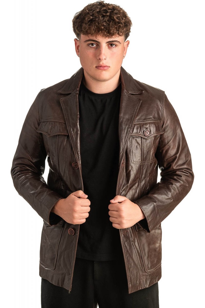 Γνήσιο Ανδρικό Δερμάτινο Μπουφάν - T418