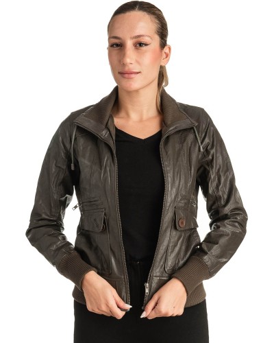 Γνήσιο Γυναικέιο Δερμάτινο Μπουφάν - T507