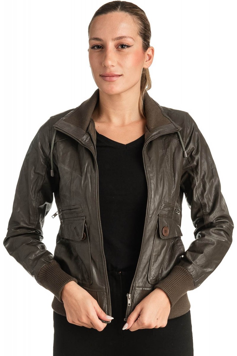 Γνήσιο Γυναικέιο Δερμάτινο Μπουφάν - T507