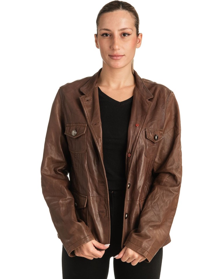 Γνήσιο Γυναικέιο Δερμάτινο Σακάκι - T508