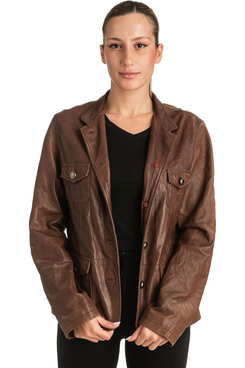 Γνήσιο Γυναικέιο Δερμάτινο Σακάκι - T508