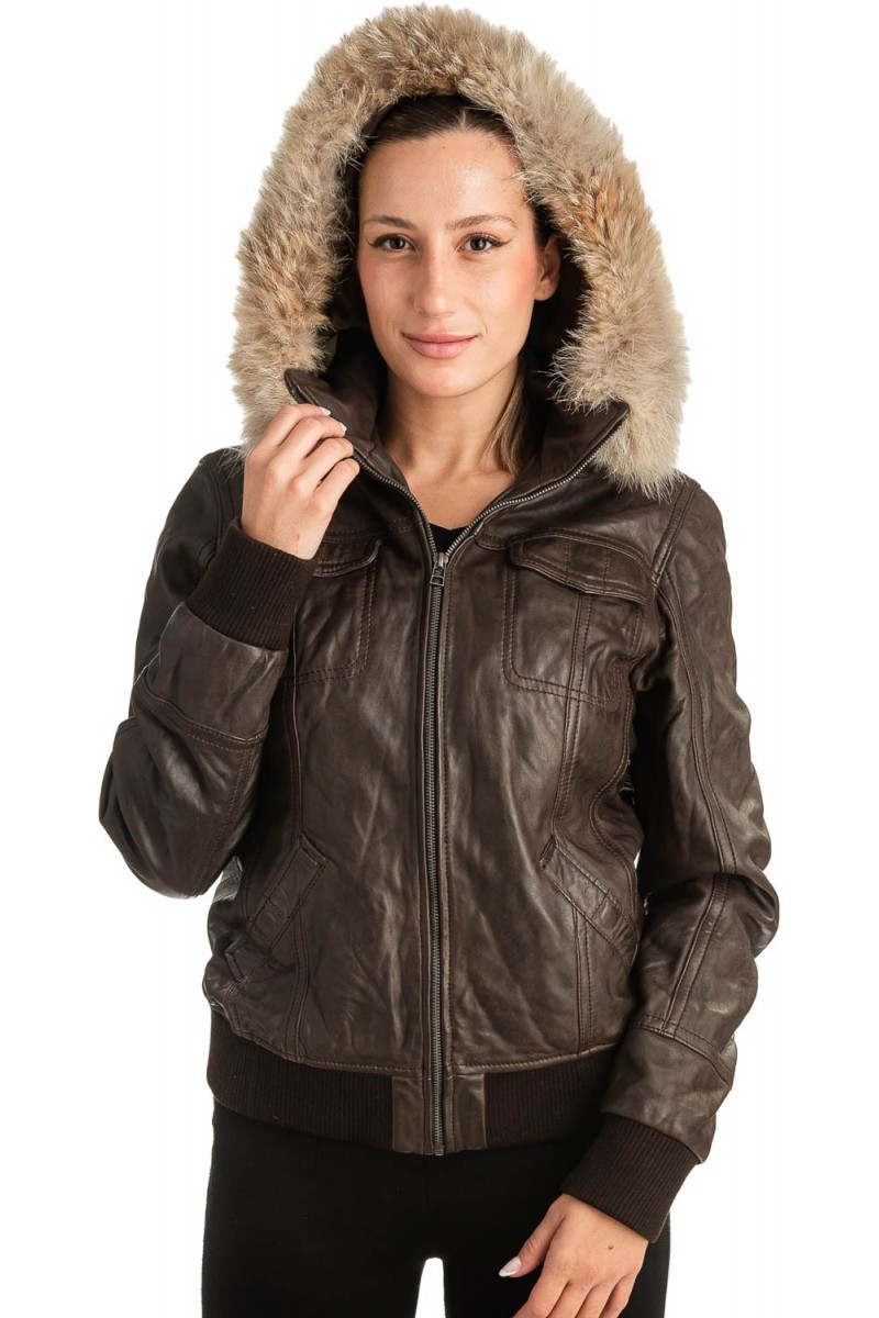 Γνήσιο Γυναικέιο Δερμάτινο Μπουφάν - T509