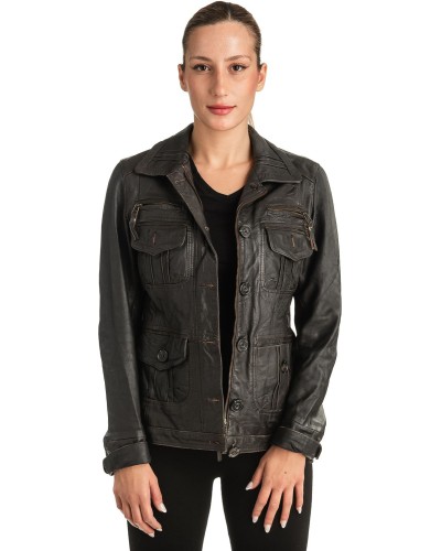 Γνήσιο Γυναικέιο Δερμάτινο Μπουφάν - T516