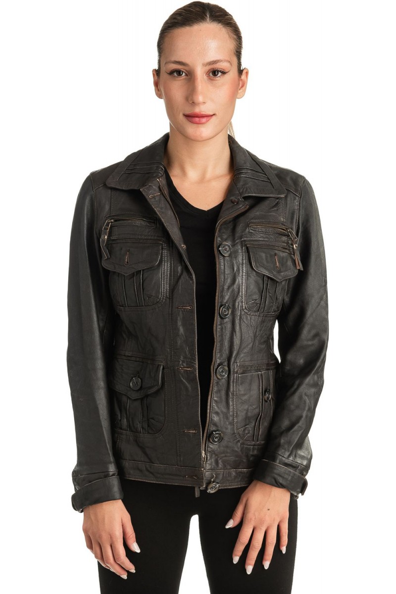 Γνήσιο Γυναικέιο Δερμάτινο Μπουφάν - T516