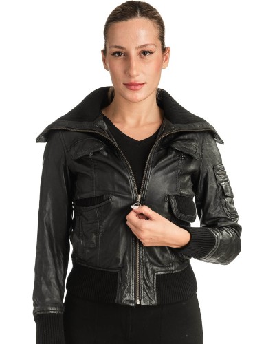 Γνήσιο Γυναικέιο Δερμάτινο Μπουφάν - T518