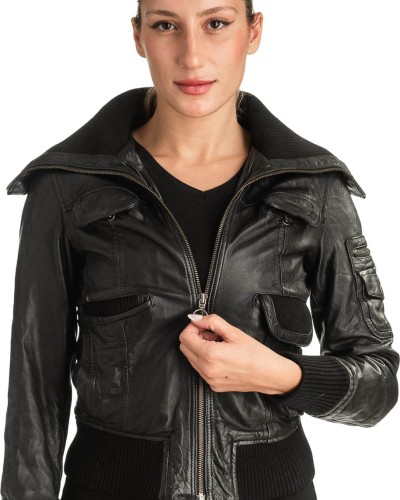 Γνήσιο Γυναικέιο Δερμάτινο Μπουφάν - T518