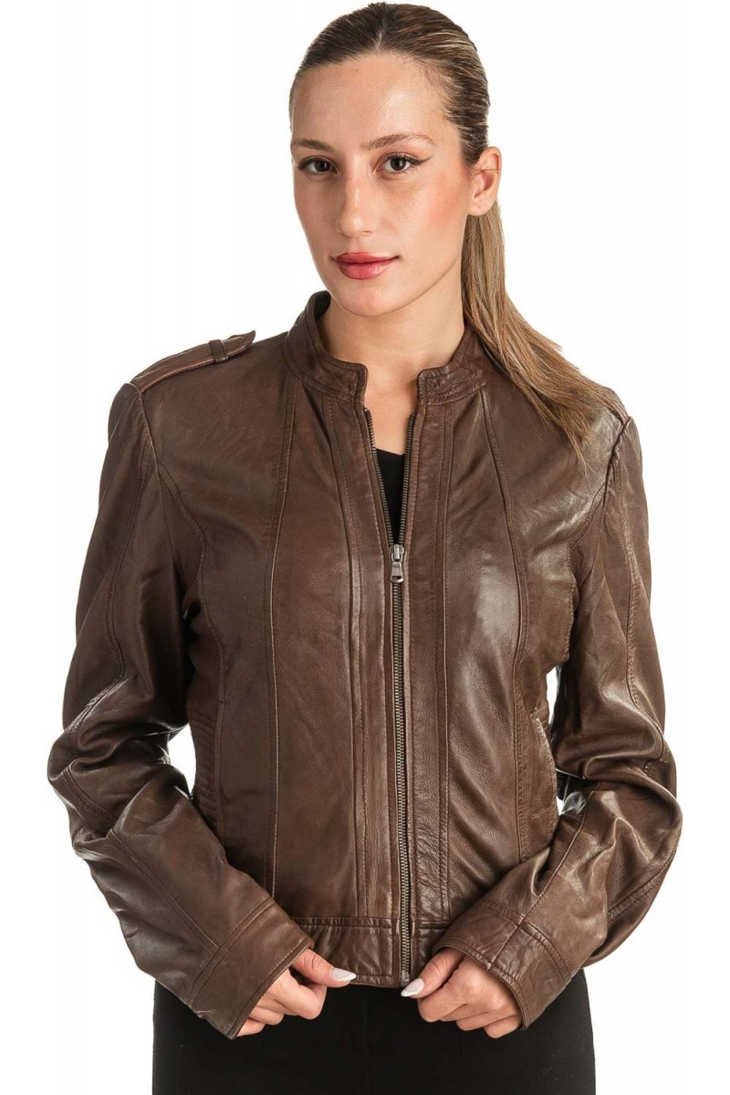 Γνήσιο Γυναικέιο Δερμάτινο Μπουφάν - T525