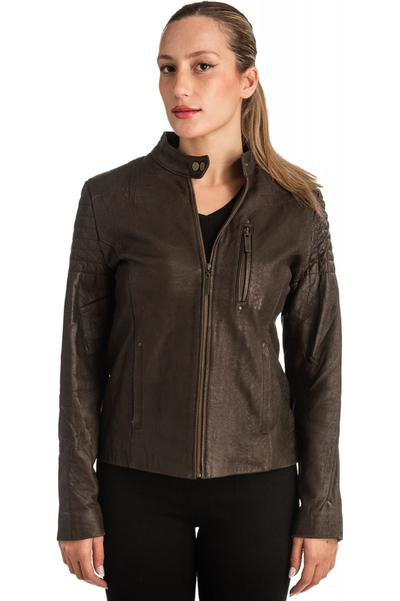 Γνήσιο Γυναικέιο Δερμάτινο Μπουφάν - T526