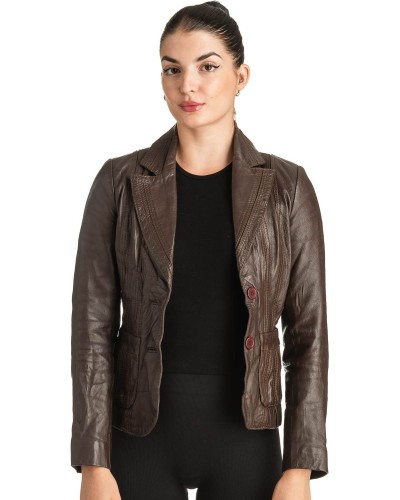 Γνήσιο Γυναικέιο Δερμάτινο Σακάκι - T538