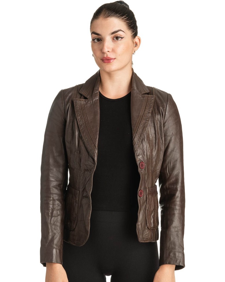 Γνήσιο Γυναικέιο Δερμάτινο Σακάκι - T538