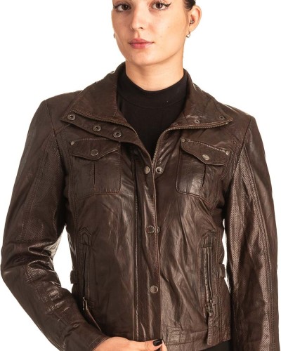 Γνήσιο Γυναικέιο Δερμάτινο Μπουφάν - T551