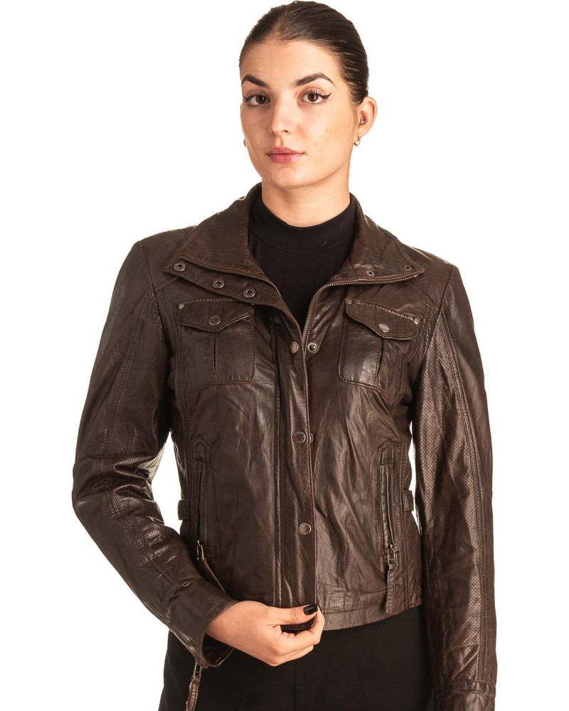 Γνήσιο Γυναικέιο Δερμάτινο Μπουφάν - T551