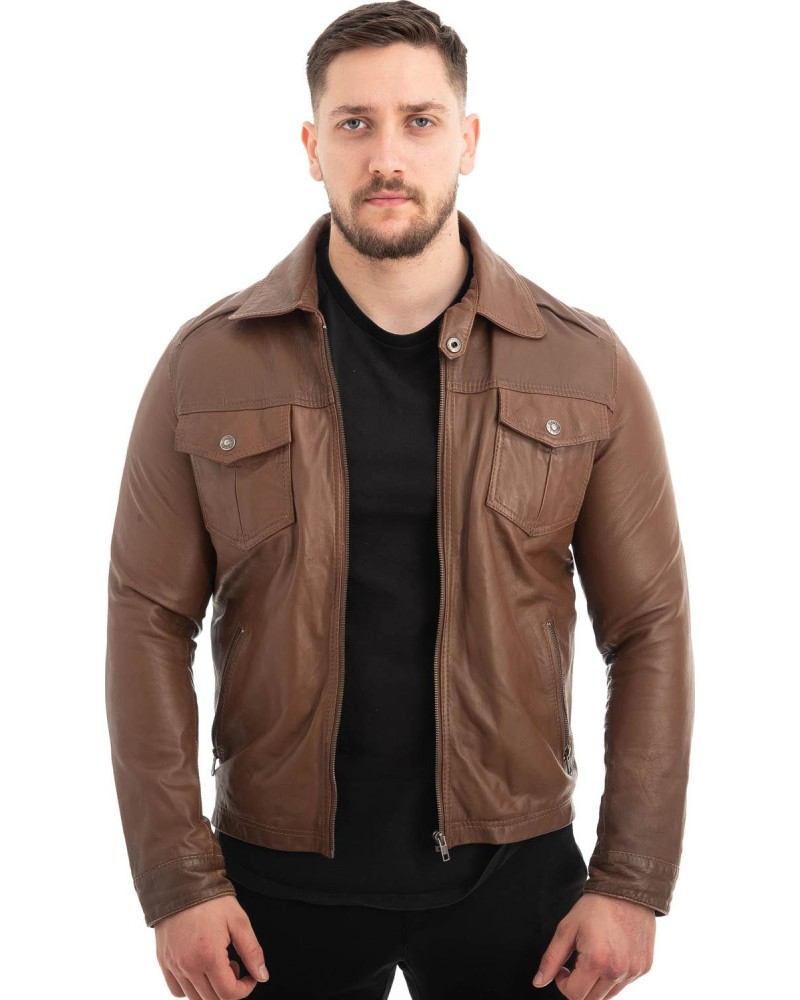  Γνήσιο Ανδρικό Δερμάτινο Μπουφάν - Z586