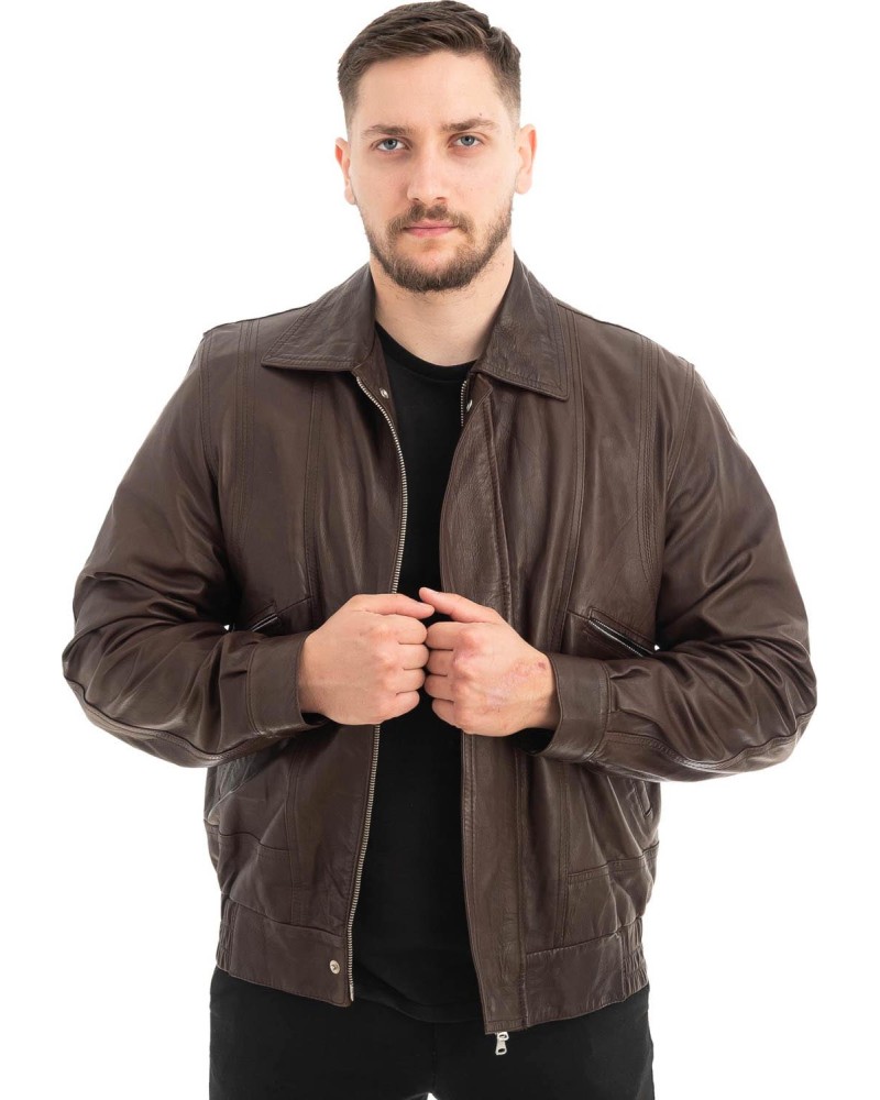  Γνήσιο Ανδρικό Δερμάτινο Μπουφάν - Z596