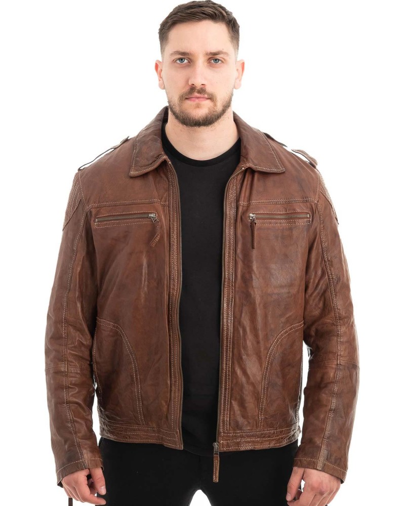  Γνήσιο Ανδρικό Δερμάτινο Μπουφάν - Z668