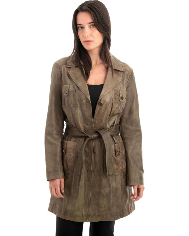 Γνήσιο Γυναικέιο Δερμάτινο Παλτό - Z883