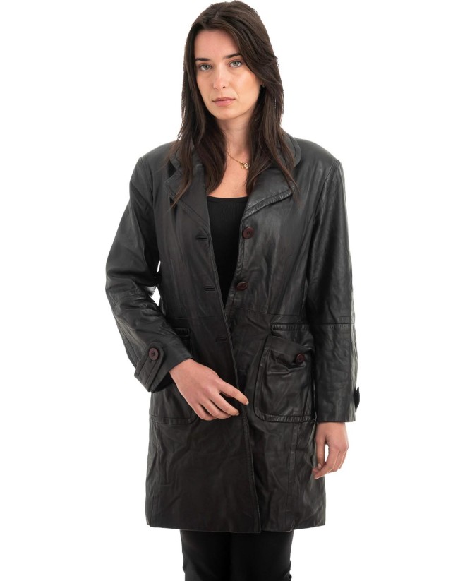 Γνήσιο Γυναικέιο Δερμάτινο Παλτό - Z944