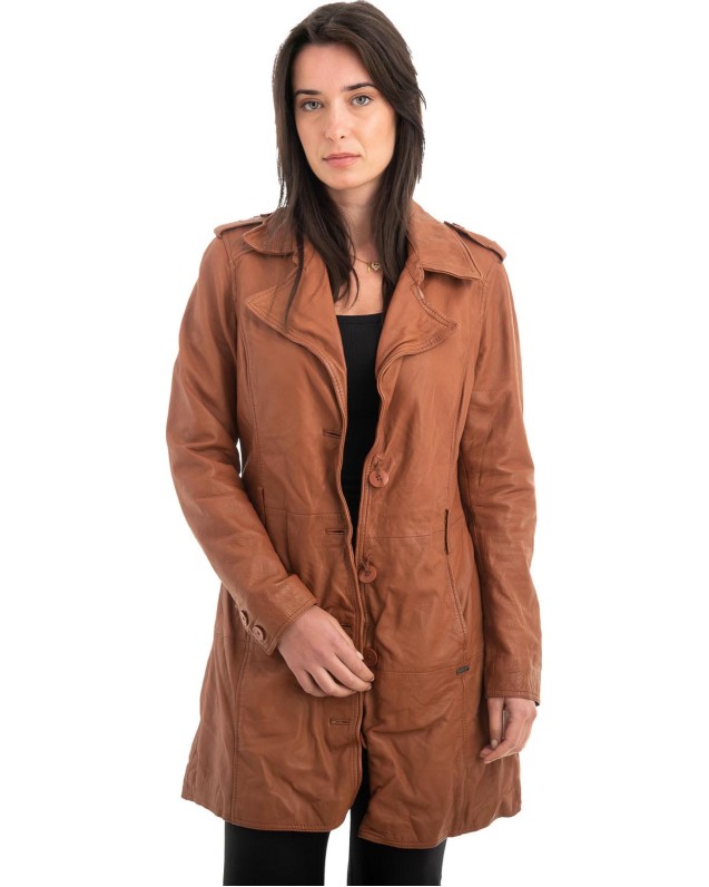 Γνήσιο Γυναικέιο Δερμάτινο Παλτό - Z946