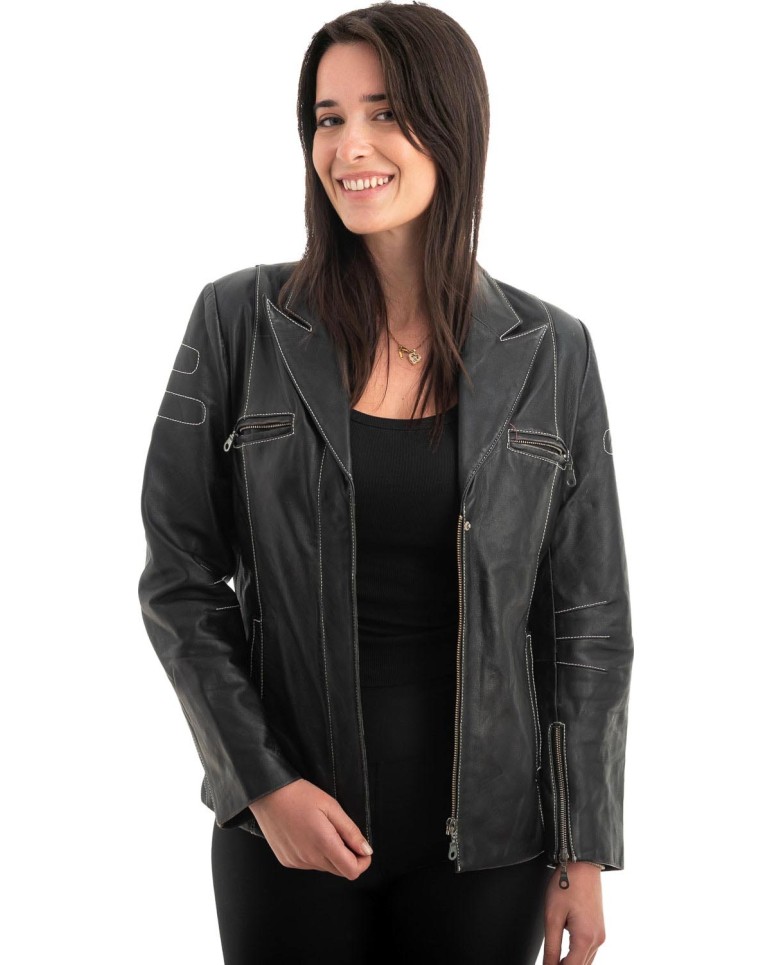 Γνήσιο Γυναικέιο Δερμάτινο Μπουφάν - Z979